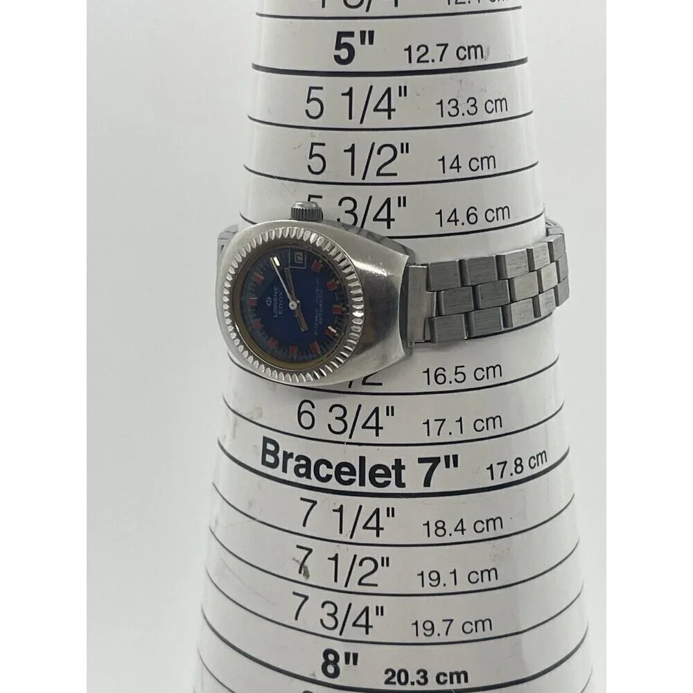 Lorenz Edox Watch 21 Jewel Incabloc Automatic Blue Face Date All Stainless Steel